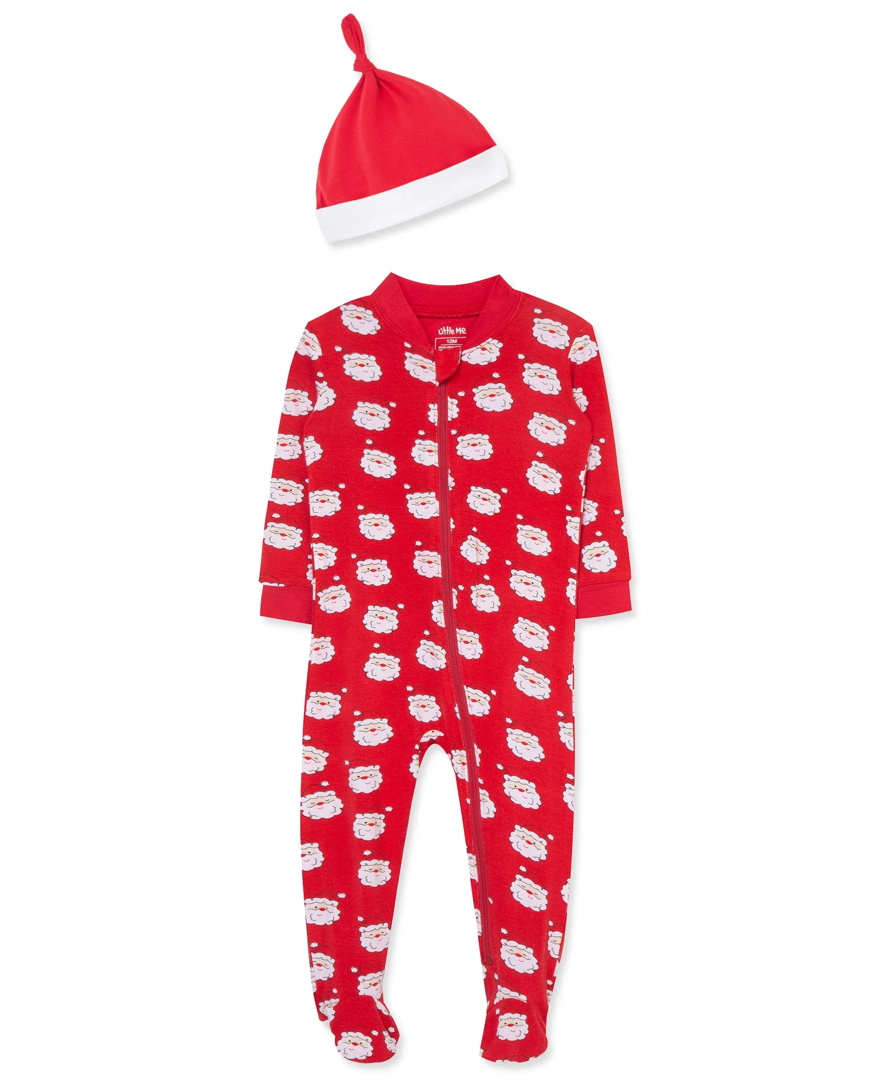 Santa Bamboo Zip Front Footie & Hat (12M-24M)