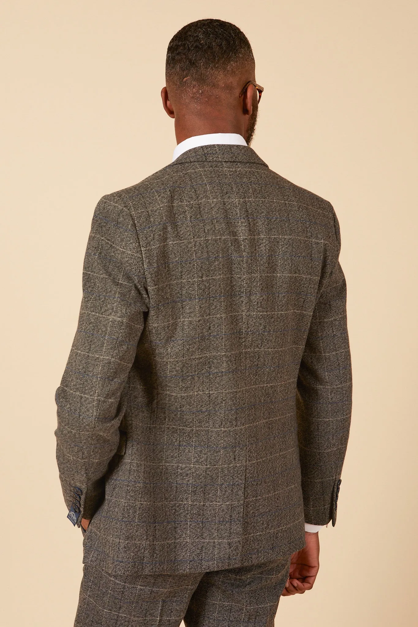 SCOTT - Grey Tweed Check Three Piece Suit