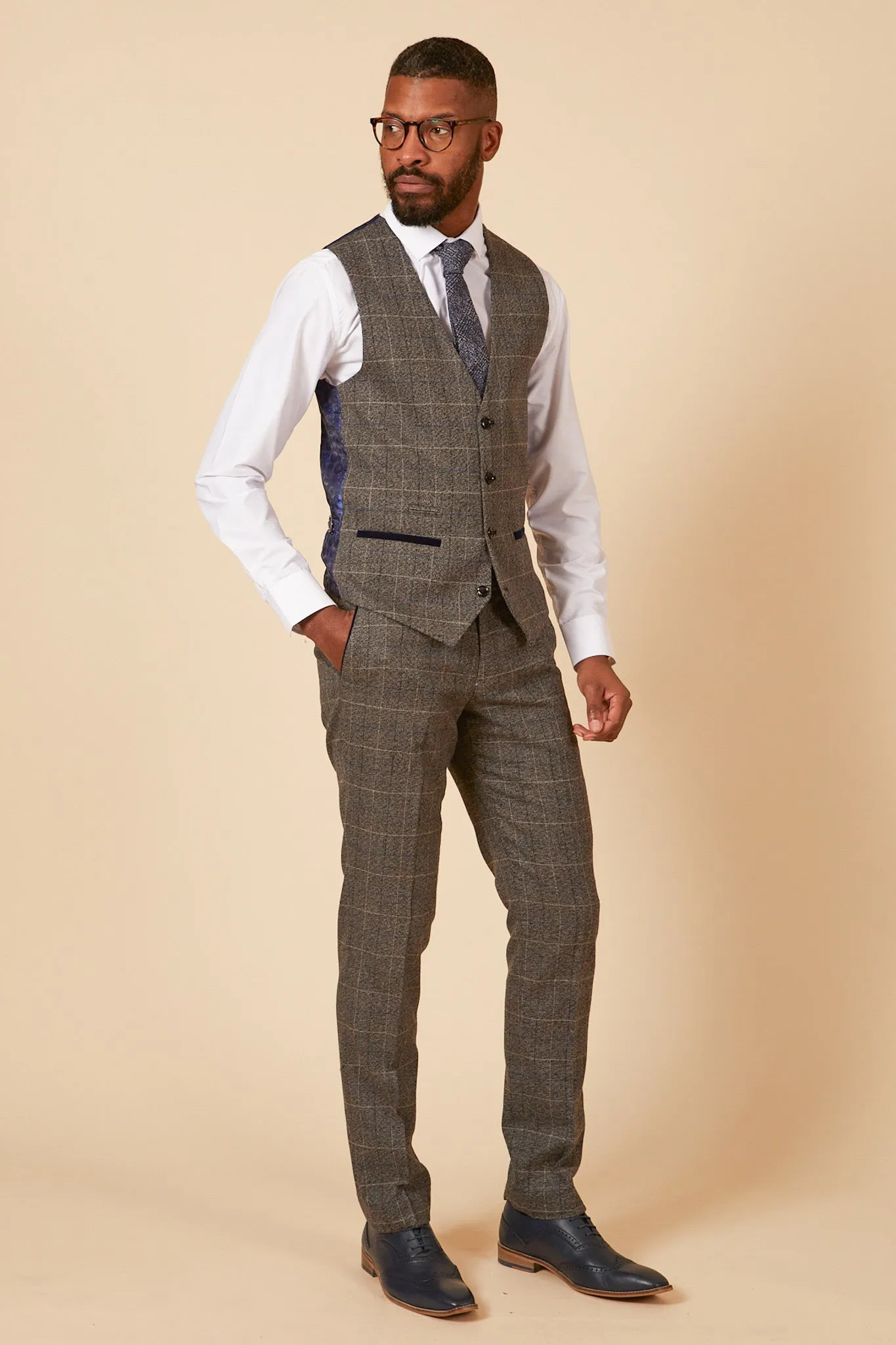 SCOTT - Grey Tweed Check Three Piece Suit