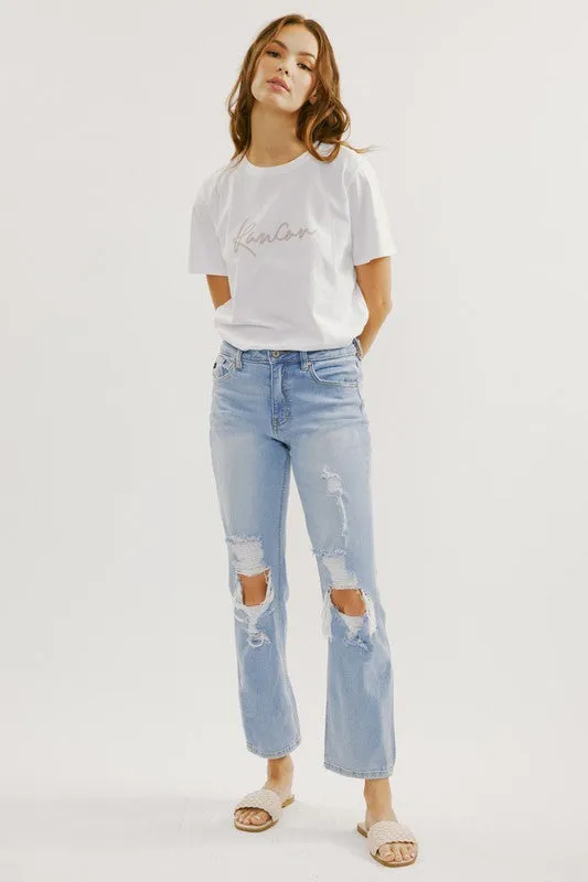 'Set the Trend' Straight Leg Jeans - Light Wash