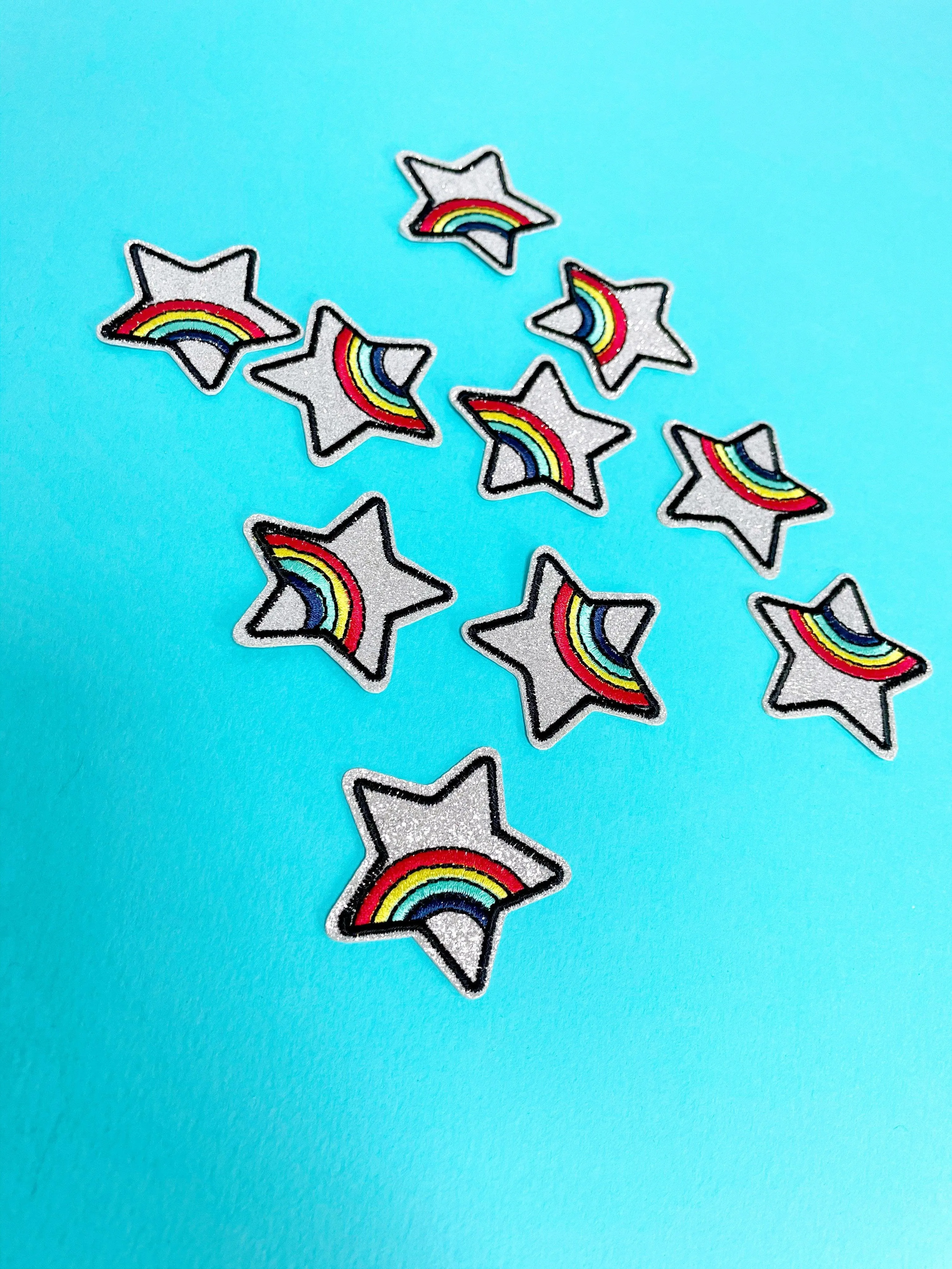 Silver Star Rainbow Iron On Patch