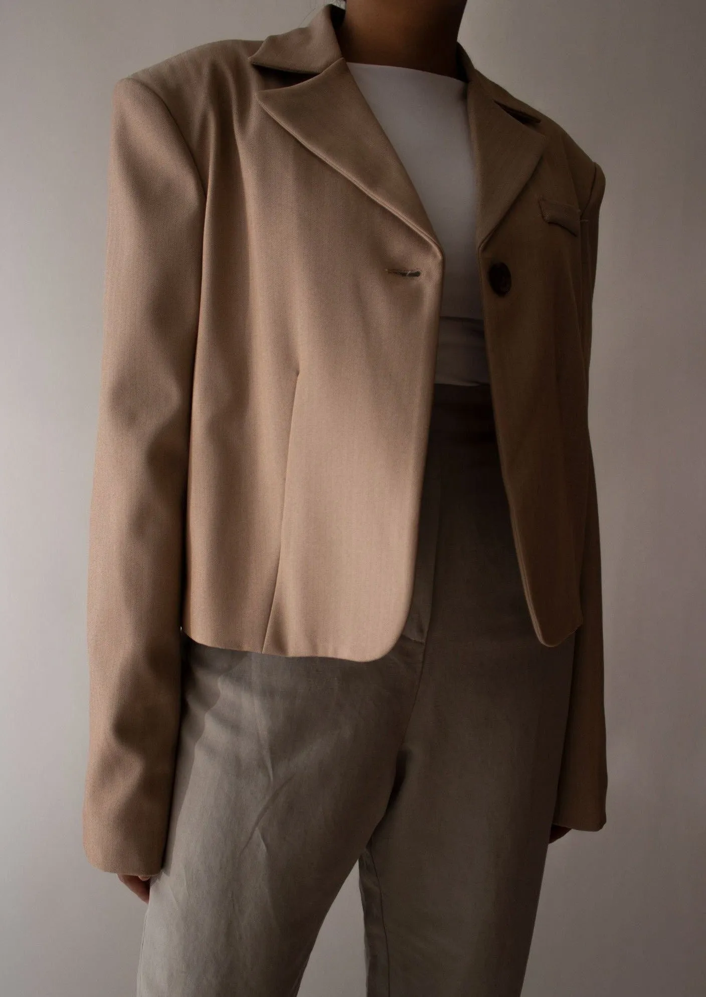 Single Button Blazer in Beige