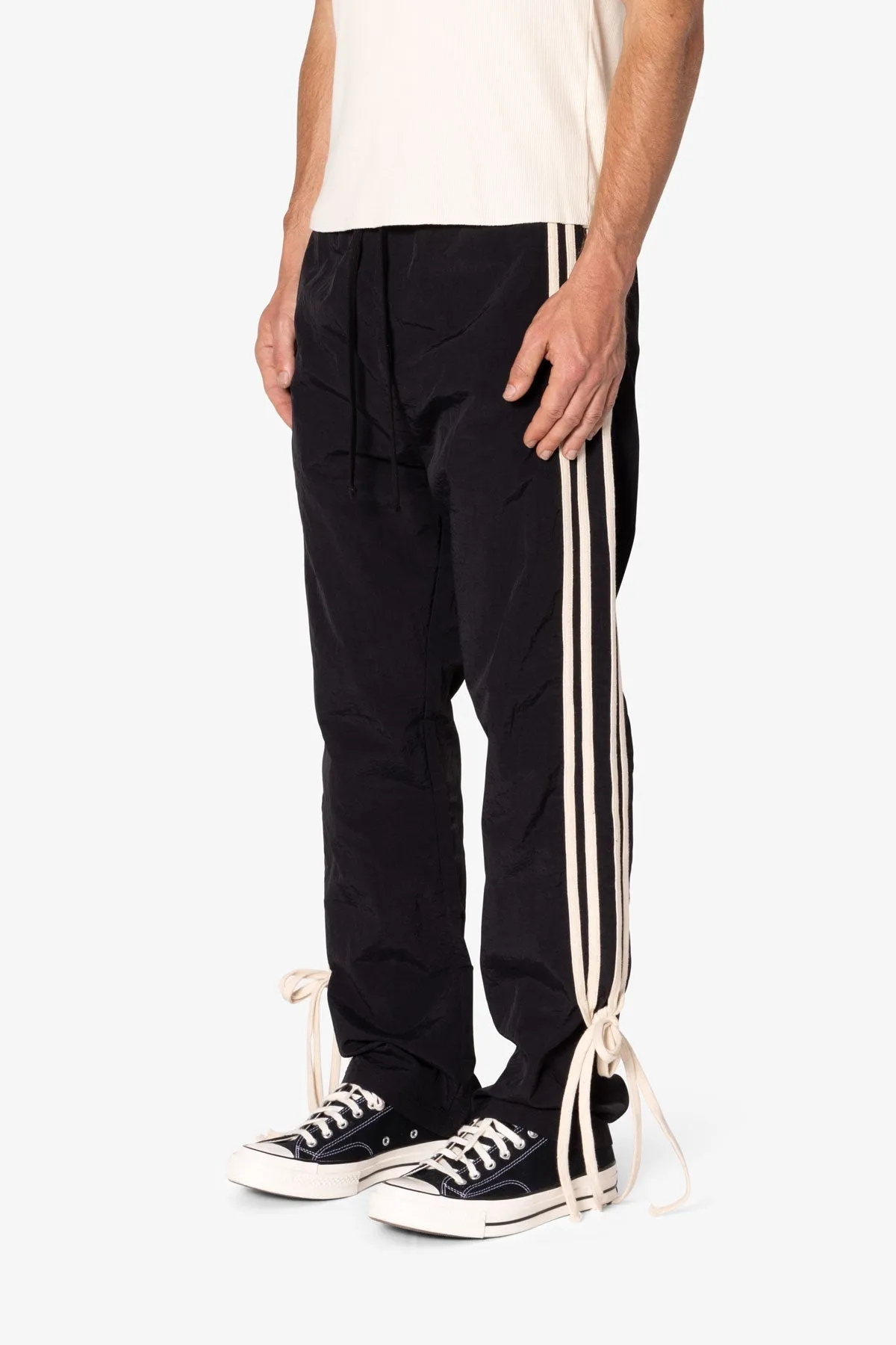 Tied Stripe Track Pants - Black