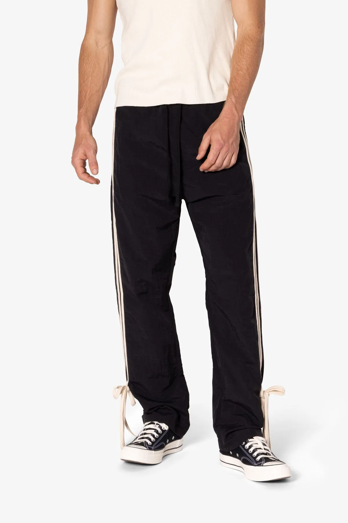 Tied Stripe Track Pants - Black