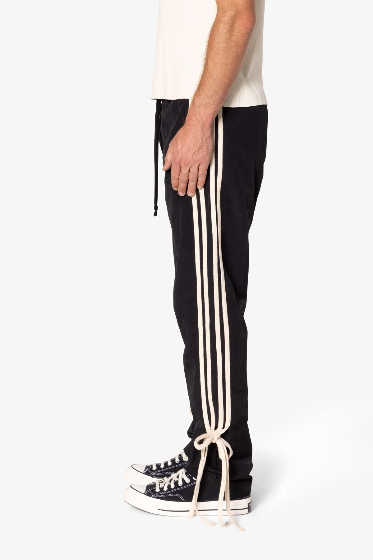 Tied Stripe Track Pants - Black