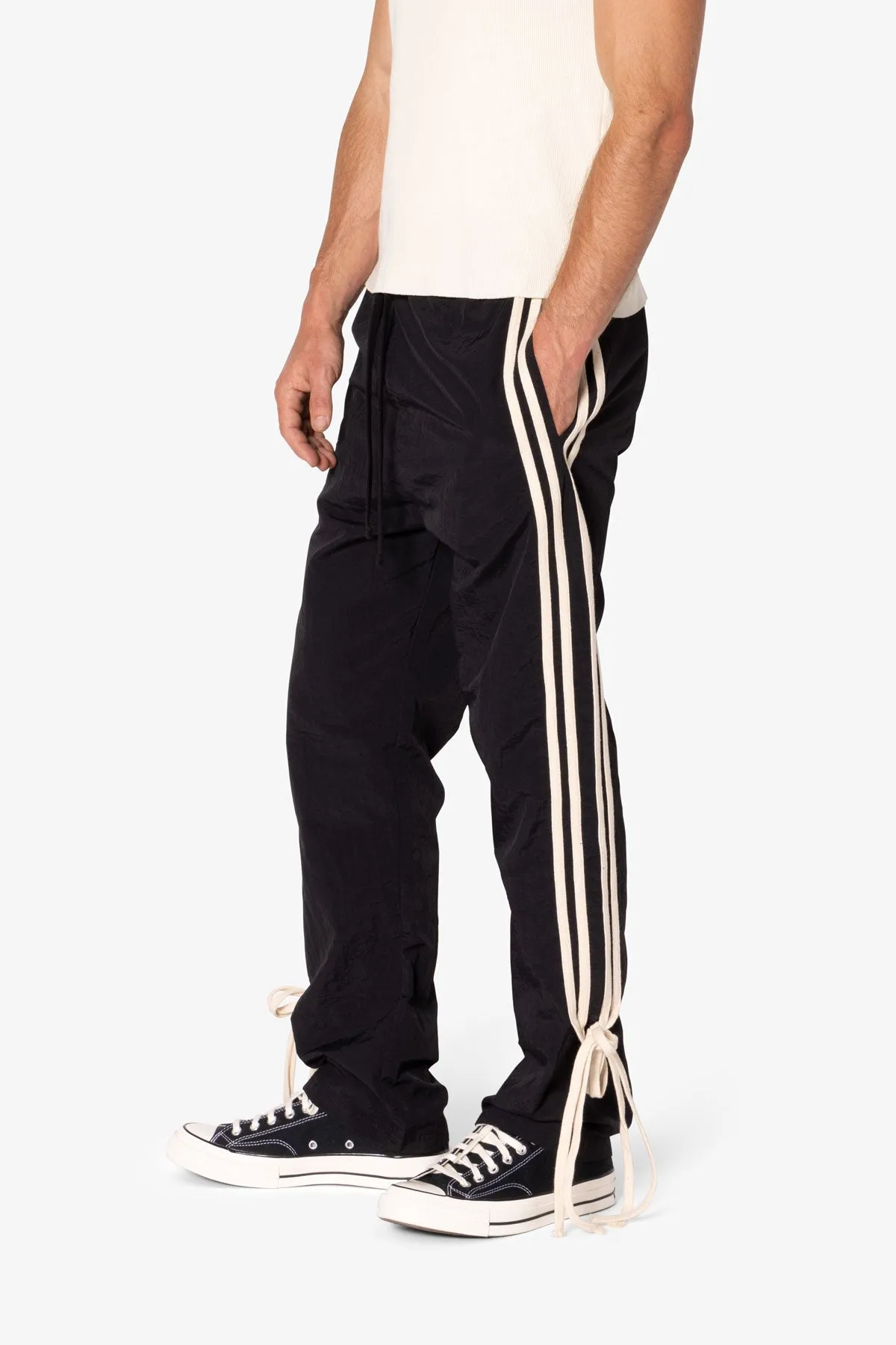 Tied Stripe Track Pants - Black