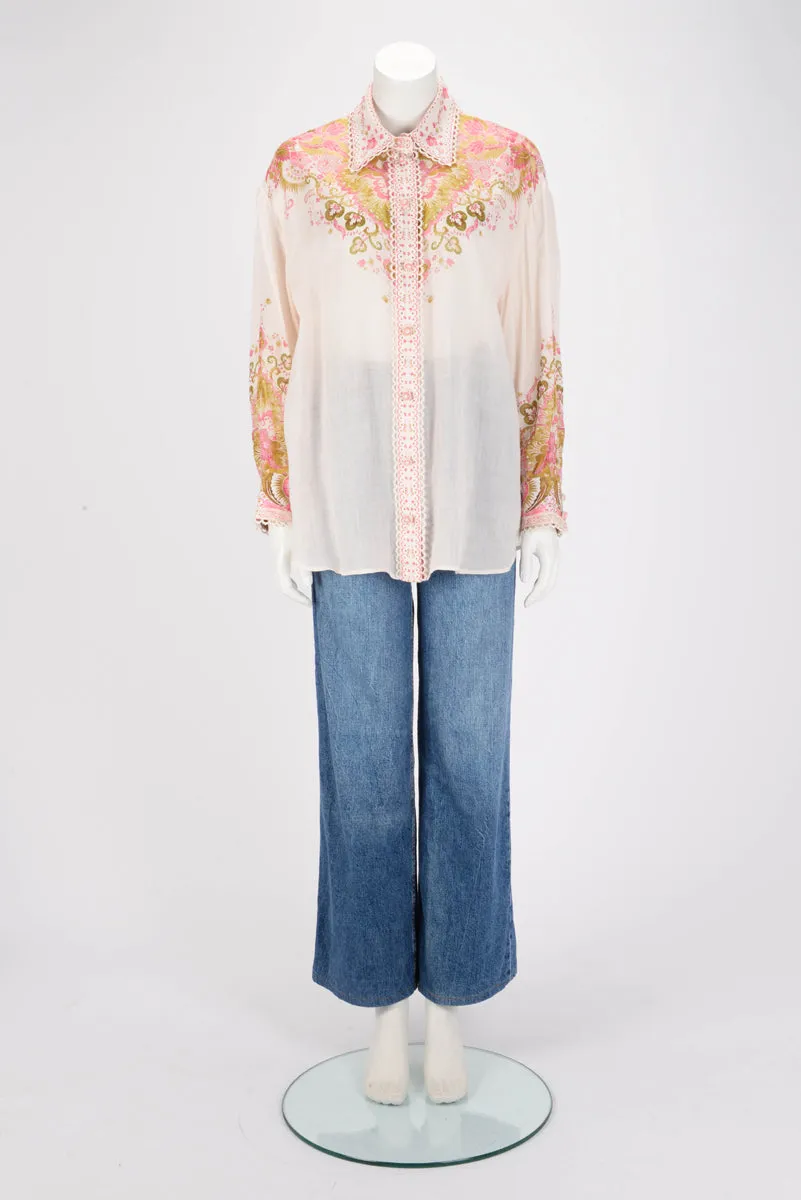 Zimmermann Pink & Khaki Laurel Relaxed Blouse 3